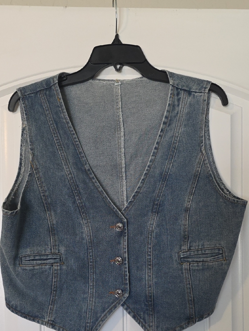 Source Unknown Faded Blue Denim Vest with Button Front